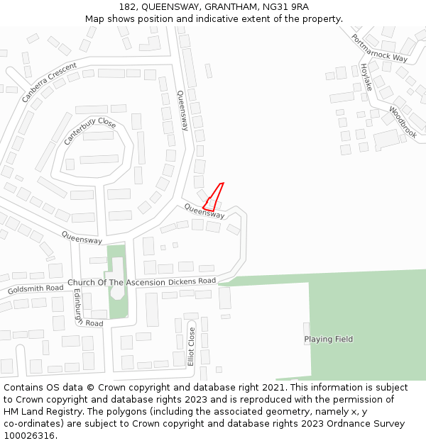 182, QUEENSWAY, GRANTHAM, NG31 9RA: Location map and indicative extent of plot