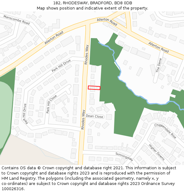 182, RHODESWAY, BRADFORD, BD8 0DB: Location map and indicative extent of plot
