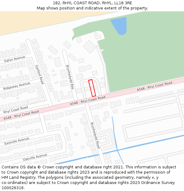 182, RHYL COAST ROAD, RHYL, LL18 3RE: Location map and indicative extent of plot