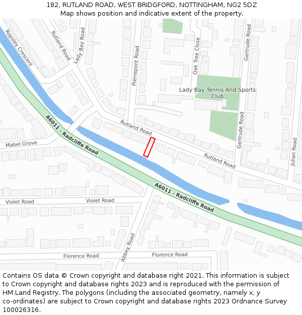 182, RUTLAND ROAD, WEST BRIDGFORD, NOTTINGHAM, NG2 5DZ: Location map and indicative extent of plot