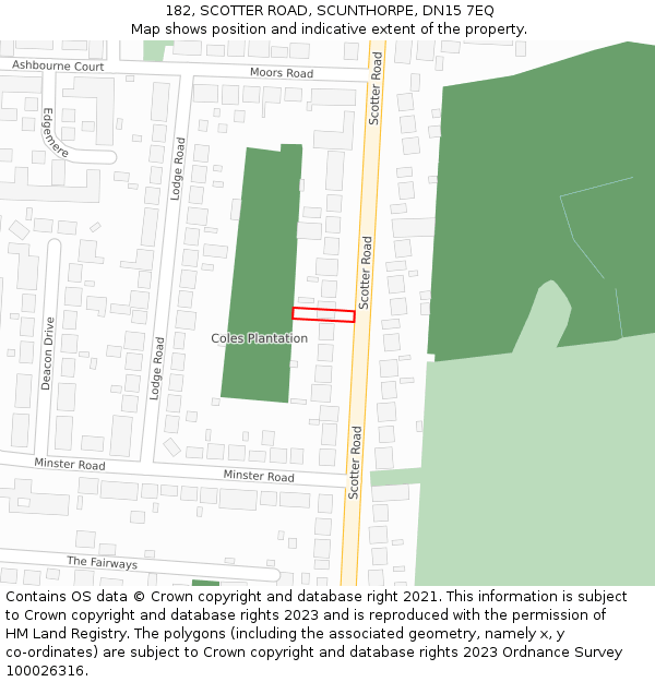182, SCOTTER ROAD, SCUNTHORPE, DN15 7EQ: Location map and indicative extent of plot