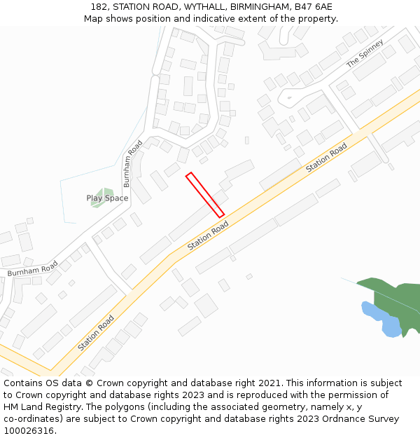 182, STATION ROAD, WYTHALL, BIRMINGHAM, B47 6AE: Location map and indicative extent of plot