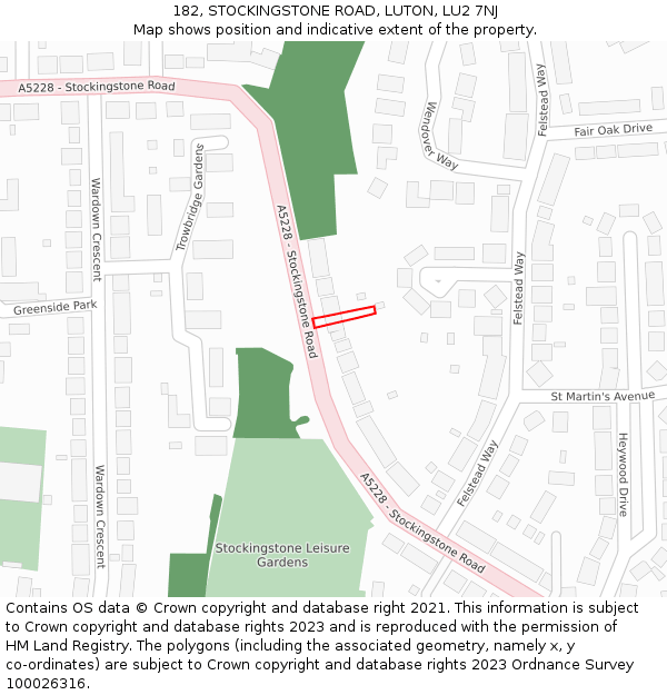 182, STOCKINGSTONE ROAD, LUTON, LU2 7NJ: Location map and indicative extent of plot