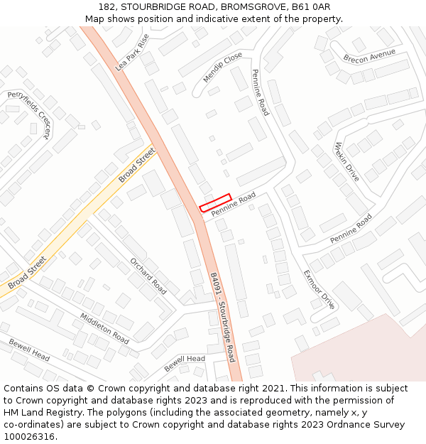 182, STOURBRIDGE ROAD, BROMSGROVE, B61 0AR: Location map and indicative extent of plot