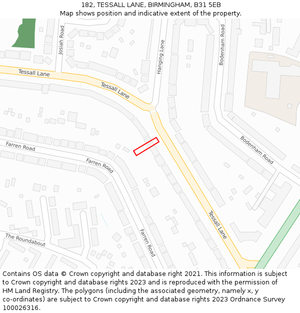 182, TESSALL LANE, BIRMINGHAM, B31 5EB: Location map and indicative extent of plot