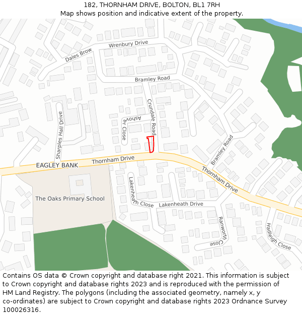 182, THORNHAM DRIVE, BOLTON, BL1 7RH: Location map and indicative extent of plot