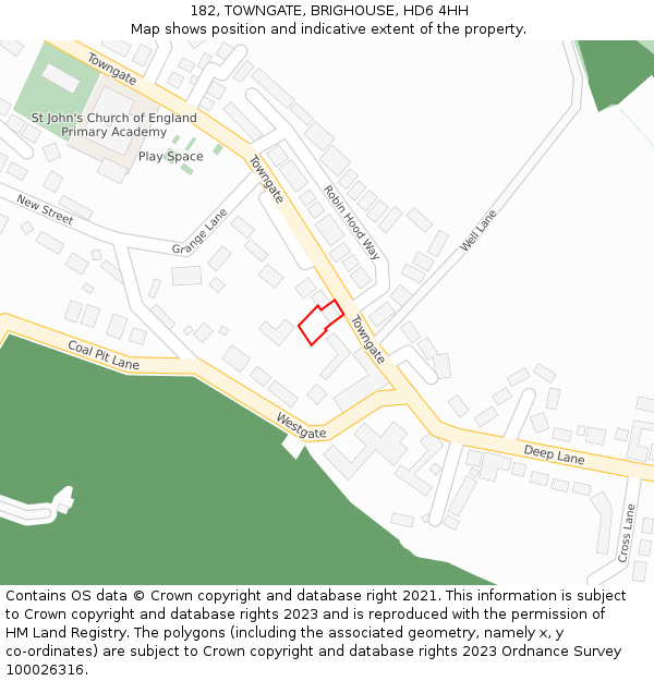 182, TOWNGATE, BRIGHOUSE, HD6 4HH: Location map and indicative extent of plot