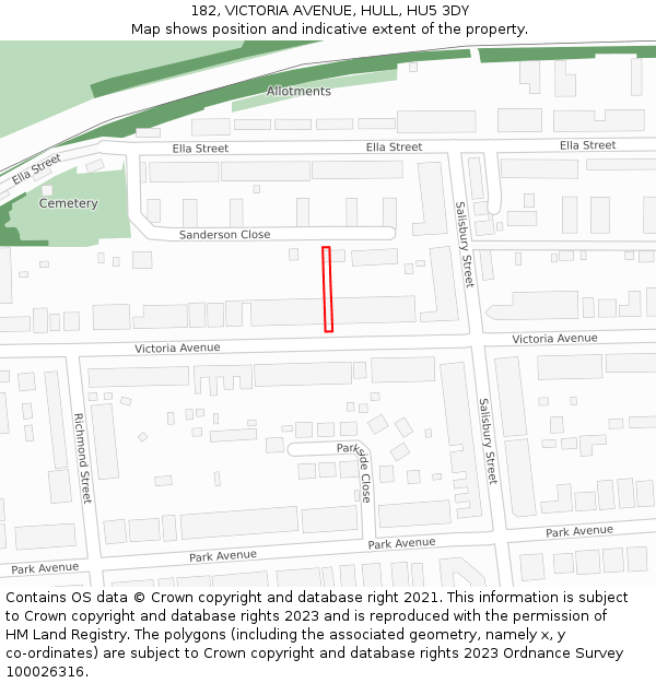 182, VICTORIA AVENUE, HULL, HU5 3DY: Location map and indicative extent of plot