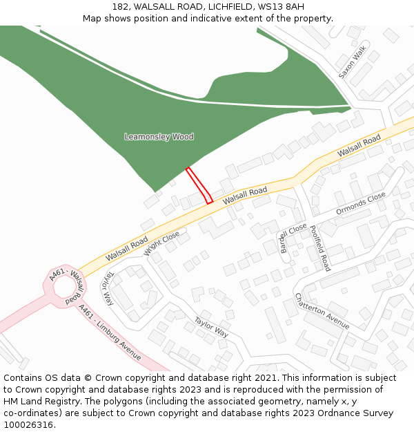 182, WALSALL ROAD, LICHFIELD, WS13 8AH: Location map and indicative extent of plot