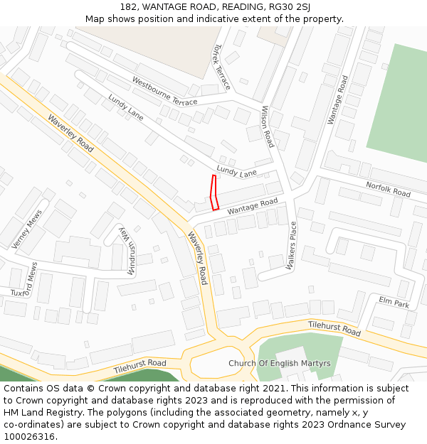 182, WANTAGE ROAD, READING, RG30 2SJ: Location map and indicative extent of plot