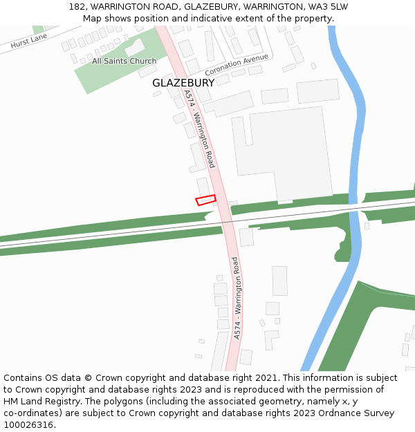 182, WARRINGTON ROAD, GLAZEBURY, WARRINGTON, WA3 5LW: Location map and indicative extent of plot