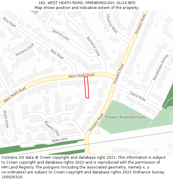 182, WEST HEATH ROAD, FARNBOROUGH, GU14 8PD: Location map and indicative extent of plot