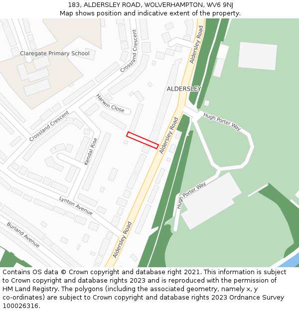 183, ALDERSLEY ROAD, WOLVERHAMPTON, WV6 9NJ: Location map and indicative extent of plot