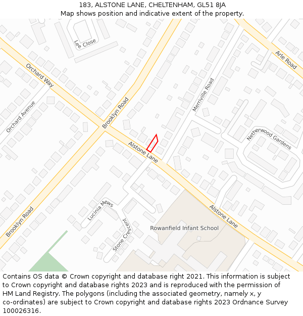 183, ALSTONE LANE, CHELTENHAM, GL51 8JA: Location map and indicative extent of plot