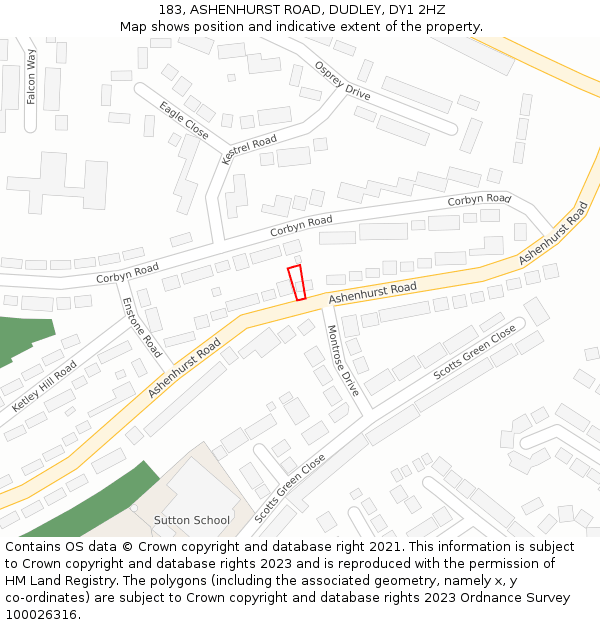 183, ASHENHURST ROAD, DUDLEY, DY1 2HZ: Location map and indicative extent of plot