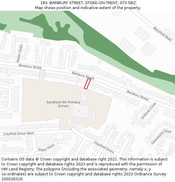 183, BAMBURY STREET, STOKE-ON-TRENT, ST3 5BZ: Location map and indicative extent of plot