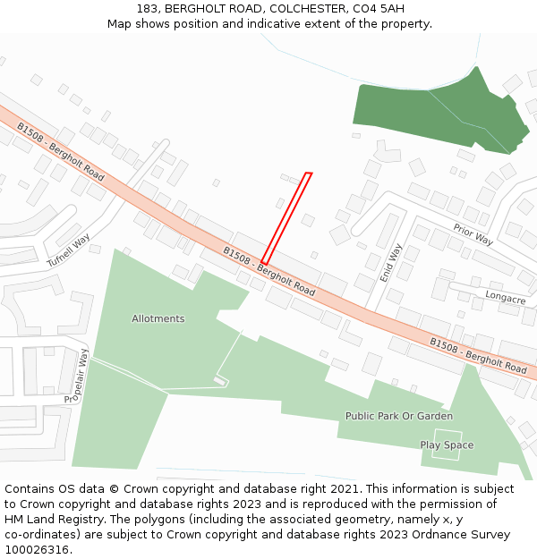 183, BERGHOLT ROAD, COLCHESTER, CO4 5AH: Location map and indicative extent of plot