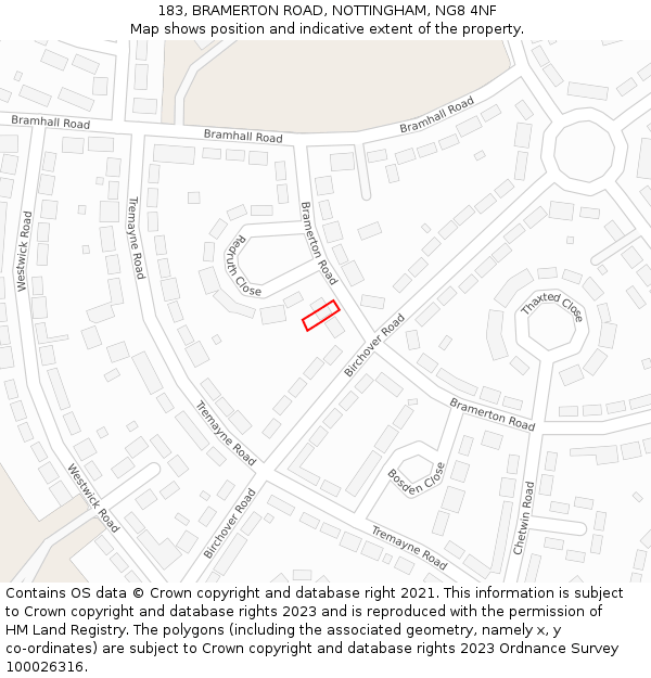 183, BRAMERTON ROAD, NOTTINGHAM, NG8 4NF: Location map and indicative extent of plot