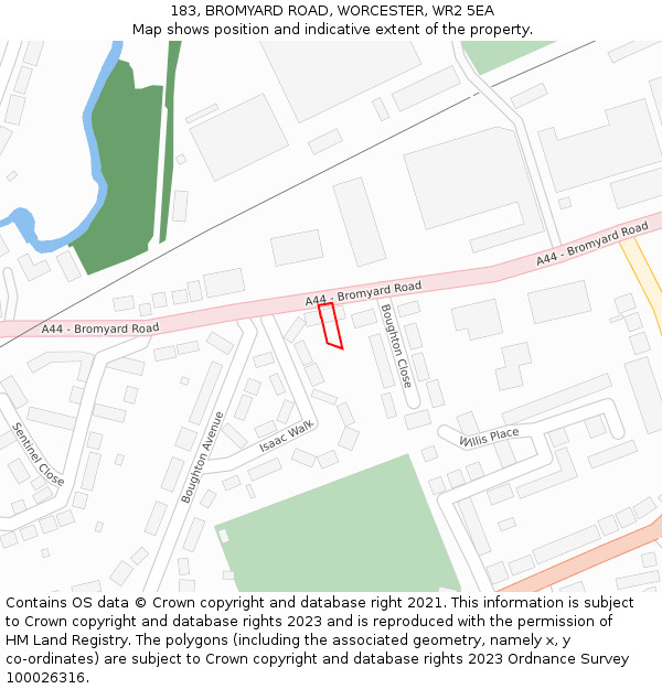 183, BROMYARD ROAD, WORCESTER, WR2 5EA: Location map and indicative extent of plot