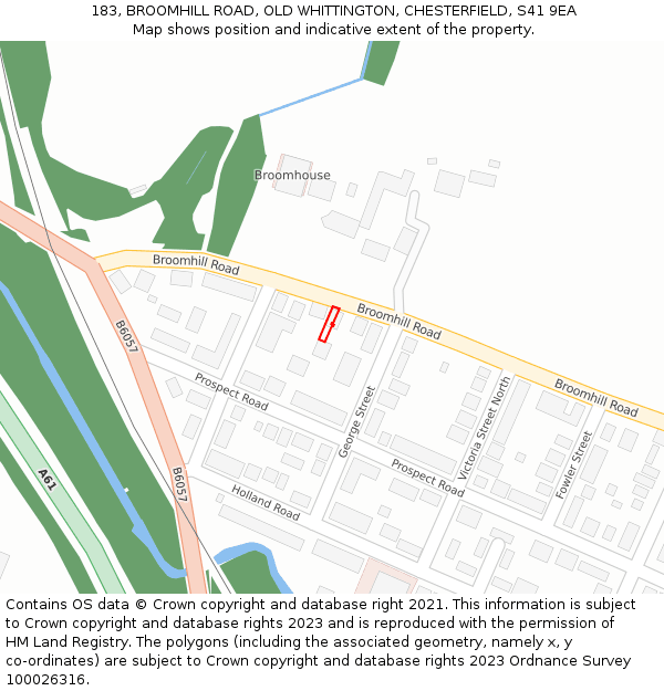 183, BROOMHILL ROAD, OLD WHITTINGTON, CHESTERFIELD, S41 9EA: Location map and indicative extent of plot