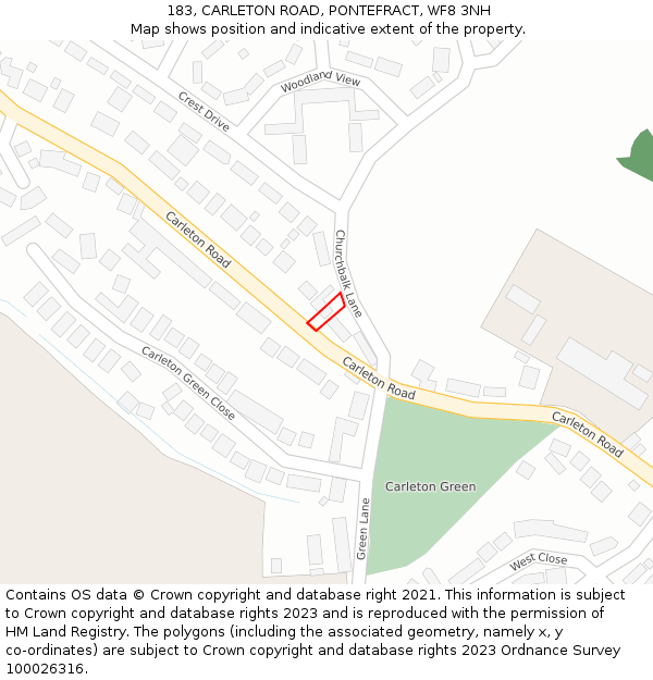 183, CARLETON ROAD, PONTEFRACT, WF8 3NH: Location map and indicative extent of plot