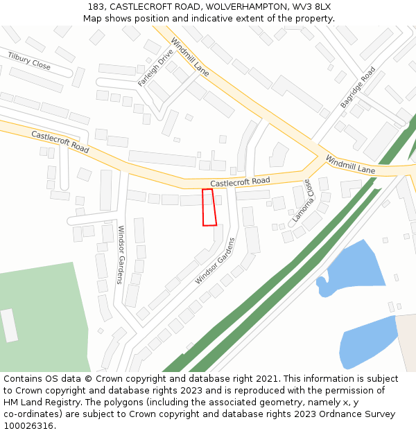 183, CASTLECROFT ROAD, WOLVERHAMPTON, WV3 8LX: Location map and indicative extent of plot