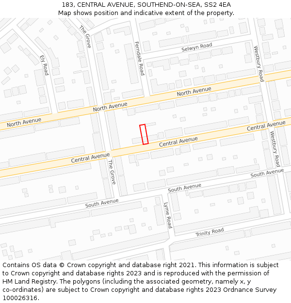 183, CENTRAL AVENUE, SOUTHEND-ON-SEA, SS2 4EA: Location map and indicative extent of plot