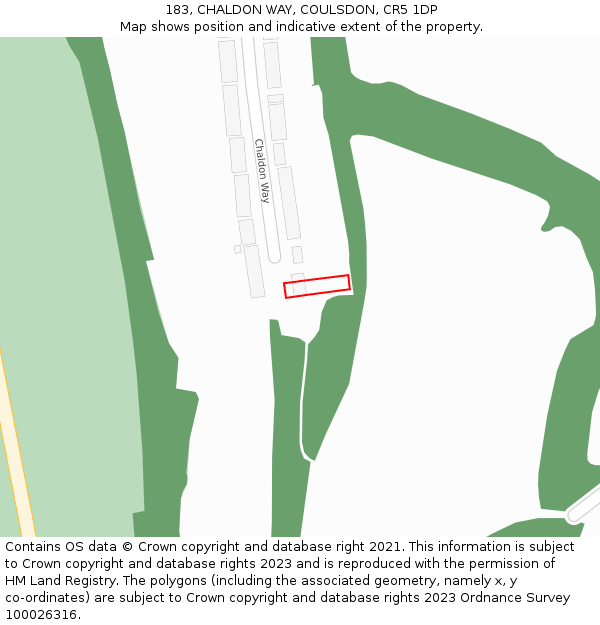 183, CHALDON WAY, COULSDON, CR5 1DP: Location map and indicative extent of plot