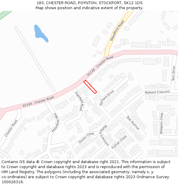 183, CHESTER ROAD, POYNTON, STOCKPORT, SK12 1DS: Location map and indicative extent of plot