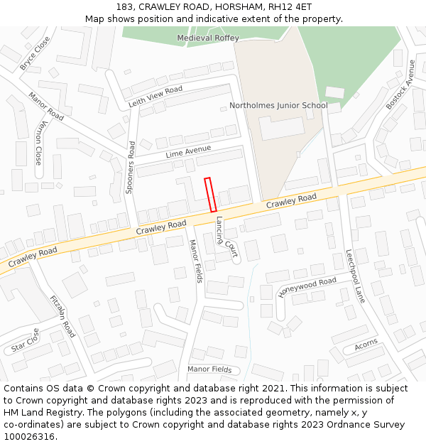 183, CRAWLEY ROAD, HORSHAM, RH12 4ET: Location map and indicative extent of plot