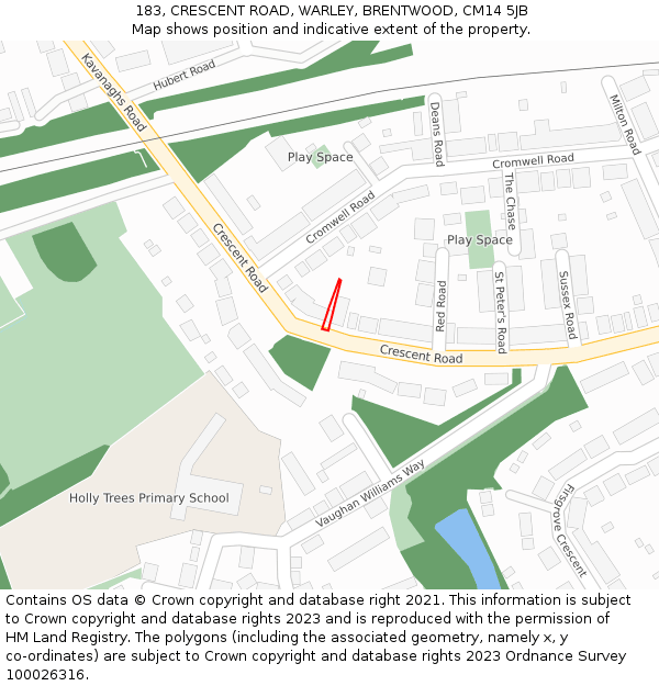 183, CRESCENT ROAD, WARLEY, BRENTWOOD, CM14 5JB: Location map and indicative extent of plot