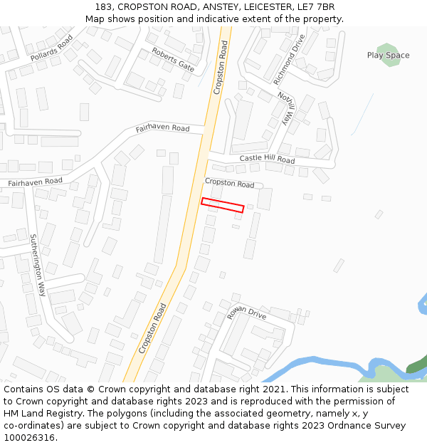 183, CROPSTON ROAD, ANSTEY, LEICESTER, LE7 7BR: Location map and indicative extent of plot