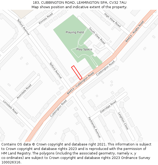 183, CUBBINGTON ROAD, LEAMINGTON SPA, CV32 7AU: Location map and indicative extent of plot