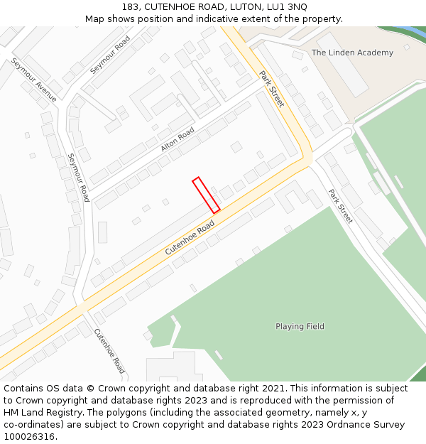 183, CUTENHOE ROAD, LUTON, LU1 3NQ: Location map and indicative extent of plot