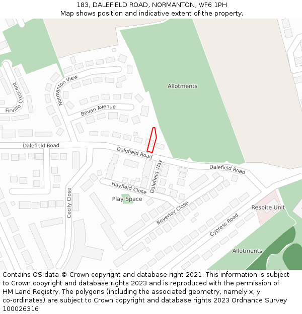 183, DALEFIELD ROAD, NORMANTON, WF6 1PH: Location map and indicative extent of plot