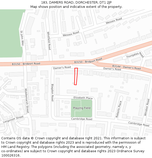 183, DAMERS ROAD, DORCHESTER, DT1 2JP: Location map and indicative extent of plot