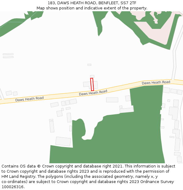 183, DAWS HEATH ROAD, BENFLEET, SS7 2TF: Location map and indicative extent of plot