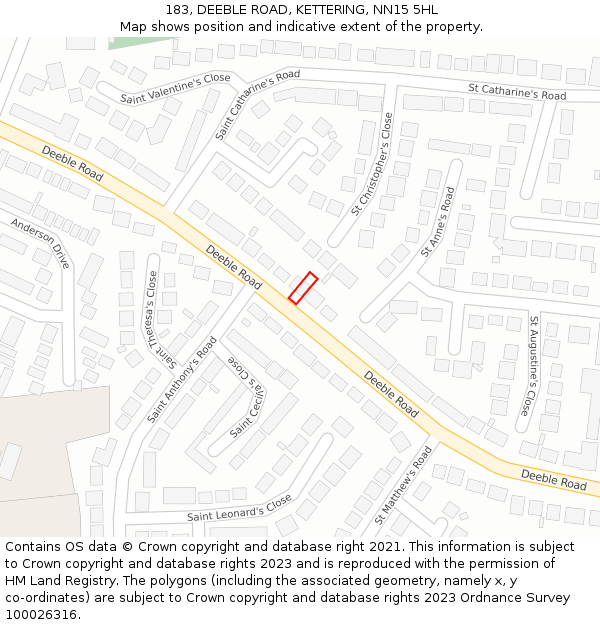 183, DEEBLE ROAD, KETTERING, NN15 5HL: Location map and indicative extent of plot