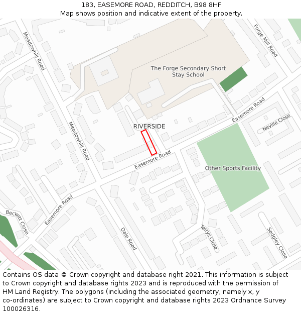 183, EASEMORE ROAD, REDDITCH, B98 8HF: Location map and indicative extent of plot