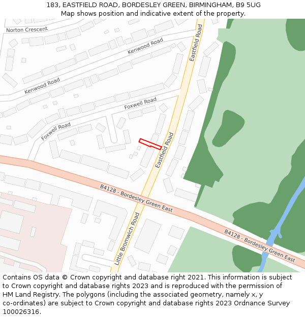 183, EASTFIELD ROAD, BORDESLEY GREEN, BIRMINGHAM, B9 5UG: Location map and indicative extent of plot