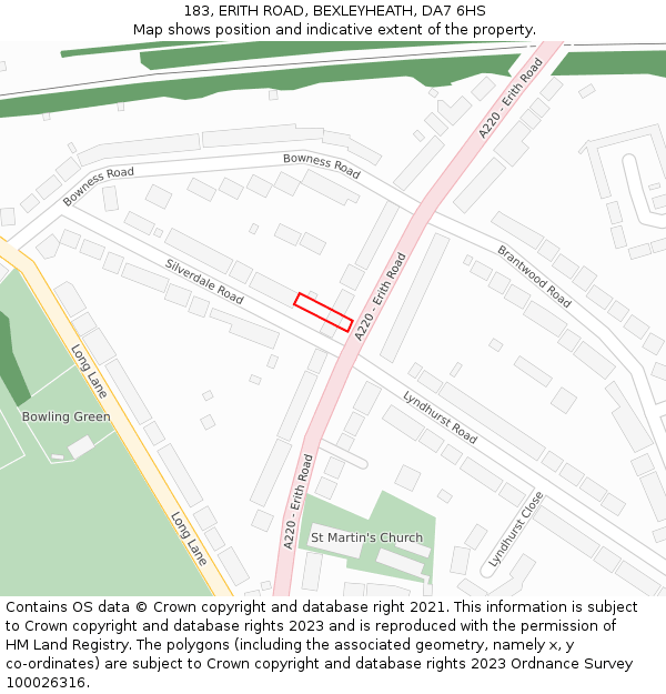 183, ERITH ROAD, BEXLEYHEATH, DA7 6HS: Location map and indicative extent of plot