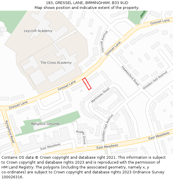 183, GRESSEL LANE, BIRMINGHAM, B33 9UD: Location map and indicative extent of plot