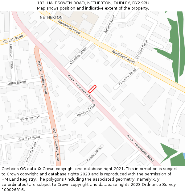 183, HALESOWEN ROAD, NETHERTON, DUDLEY, DY2 9PU: Location map and indicative extent of plot