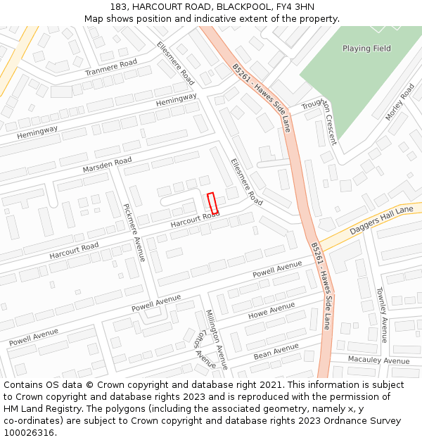 183, HARCOURT ROAD, BLACKPOOL, FY4 3HN: Location map and indicative extent of plot