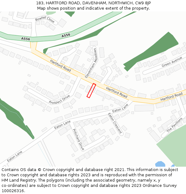 183, HARTFORD ROAD, DAVENHAM, NORTHWICH, CW9 8JP: Location map and indicative extent of plot