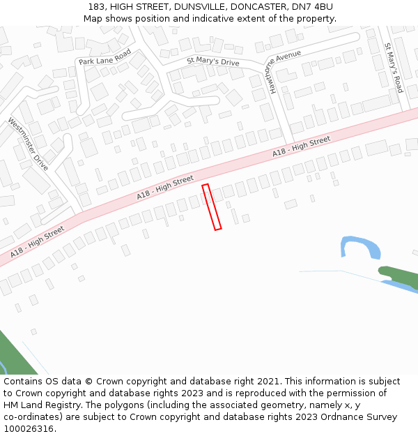 183, HIGH STREET, DUNSVILLE, DONCASTER, DN7 4BU: Location map and indicative extent of plot