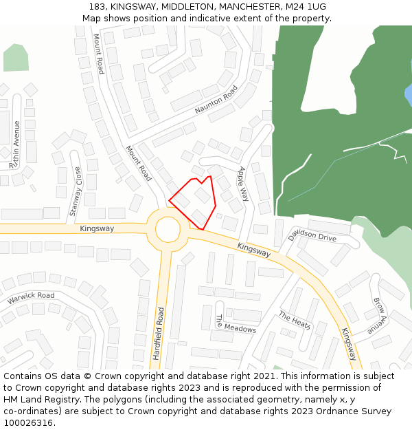 183, KINGSWAY, MIDDLETON, MANCHESTER, M24 1UG: Location map and indicative extent of plot