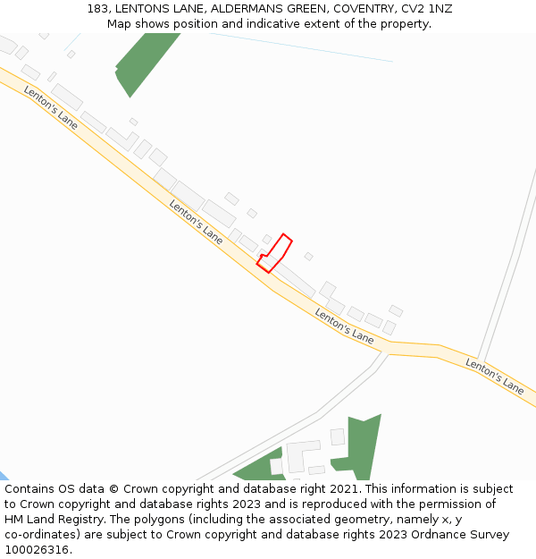 183, LENTONS LANE, ALDERMANS GREEN, COVENTRY, CV2 1NZ: Location map and indicative extent of plot