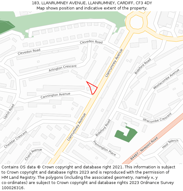 183, LLANRUMNEY AVENUE, LLANRUMNEY, CARDIFF, CF3 4DY: Location map and indicative extent of plot