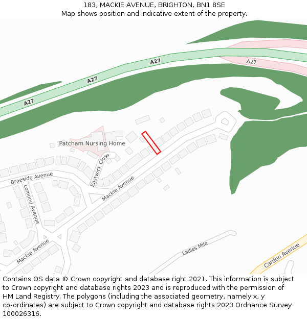 183, MACKIE AVENUE, BRIGHTON, BN1 8SE: Location map and indicative extent of plot